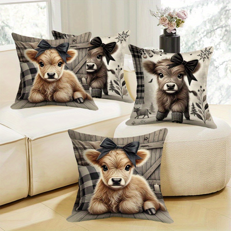 

4pcs, No , Cow Combination Pillowcase, A Set Of , And At , Is , Suitable For Sofa, Sofa And