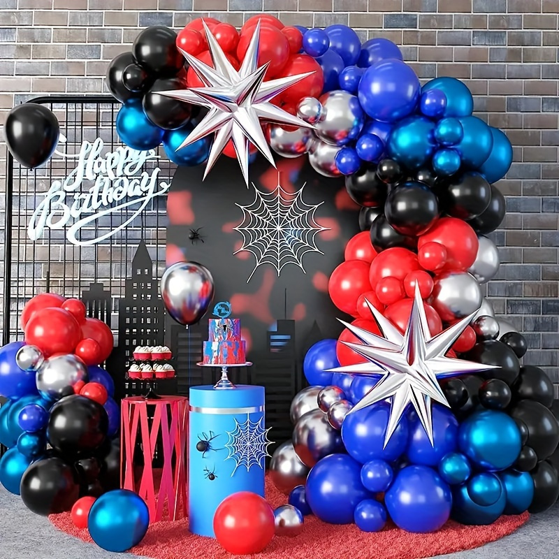 

134pcs Balloon Arch Kit, Red/blue/black, Aluminum Film & Latex Balloons, Hero Theme Party Decor, Birthday Photo Props, Wedding Anniversary Christening Party Decoration, No Power Required