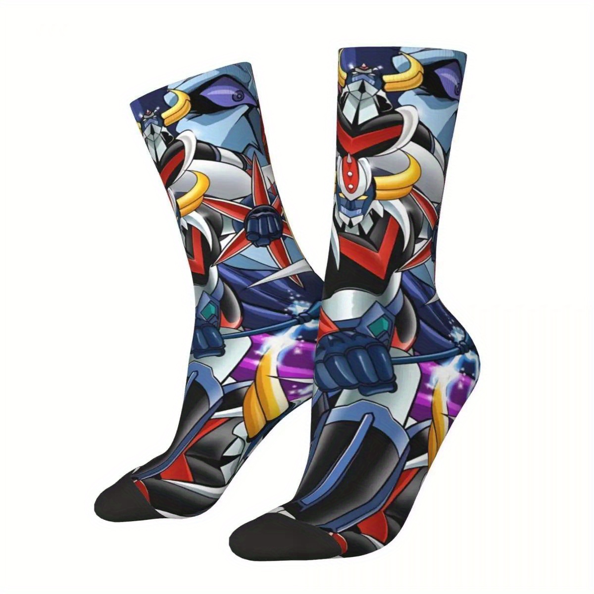 

Cartoon Robot Pattern 1 Pair Men's Mid-calf Crew Socks, Comfy Casual Sports Socks For Basketball Running