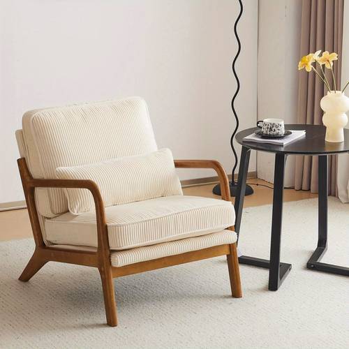 century modern accent chair living room chairs with pillow corduroy upholstered lounge armchair with solid wood frame soft cushion for bedroom reading room low back 23 62 wx31 30 71 h