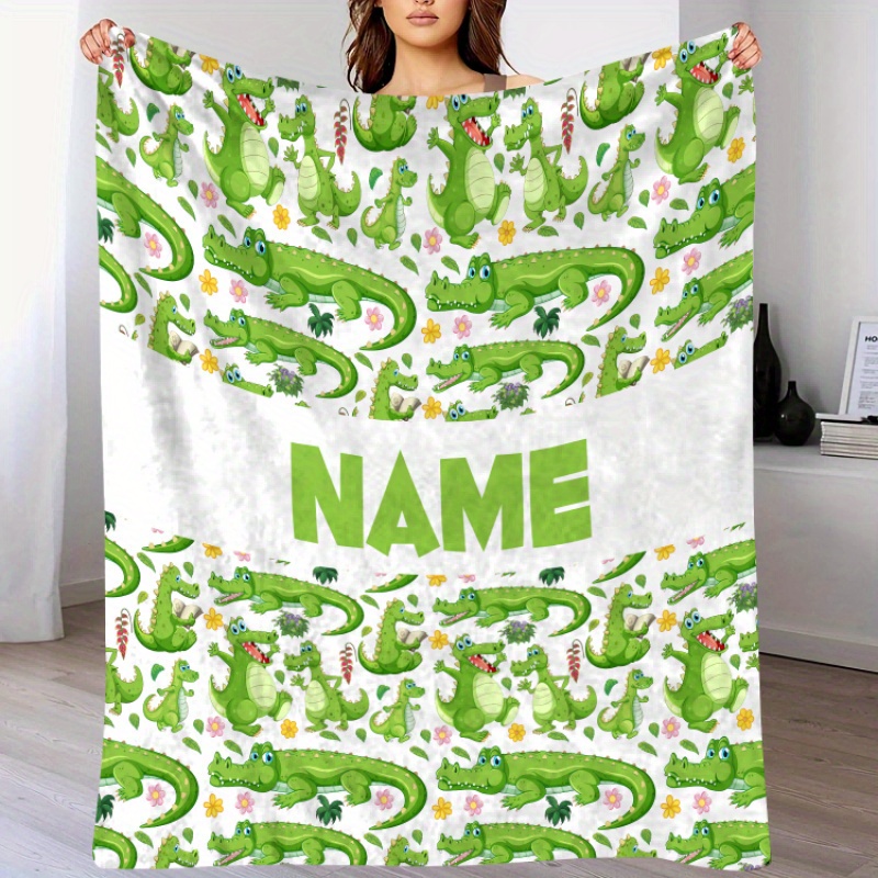 

Personalized Crocodile-themed Flannel Blanket With Custom Name - Perfect Gift For Son Or Daughter, Soft & Cozy Throw