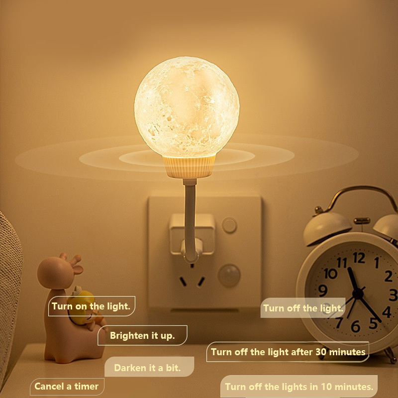 

Moon Night Light Plug-in Moon Night Light Voice-activated Usb Led Light, 3 Color Temperature Adjustment, Suitable For Bedroom, Bathroom Decoration Birthday Gift, Ambient Lighting