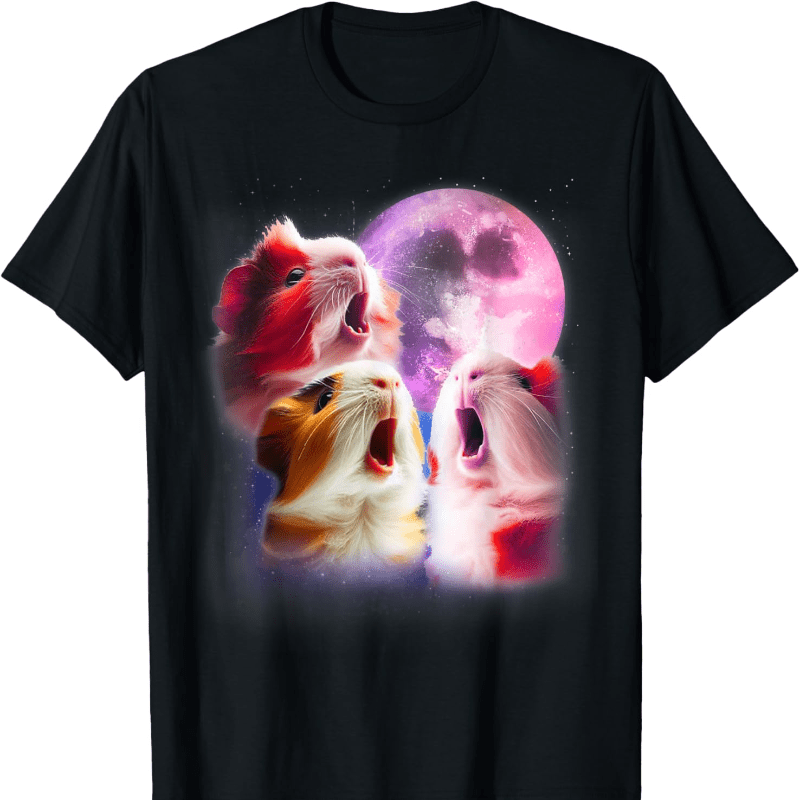 

3 Guinea Pigs Howling At The Moon Funny Pet Guinea Pig Soft Breathable Mens Print T-shirt Cotton