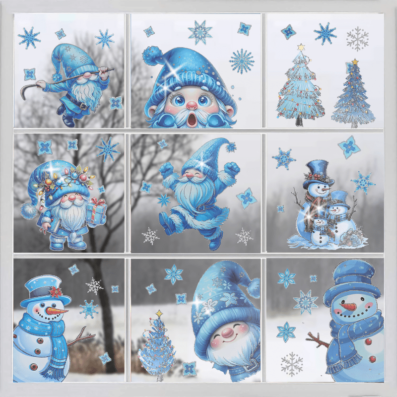 

9sheets/108pcs Christmas Window Clings - Winter & Snowman Designs, Double-printed Pvc Stickers, Pattern, For Office Glass Mirror Decoration, Adhesive, Ideal For Party Decor, Suitable For All