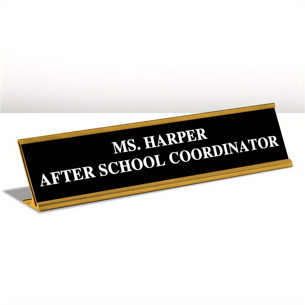 

Customizable Metal Desk Name Plate With Holder, English Language, Office, School, Multipurpose Tabletop Sign - Diy Personalized Identification Plaque