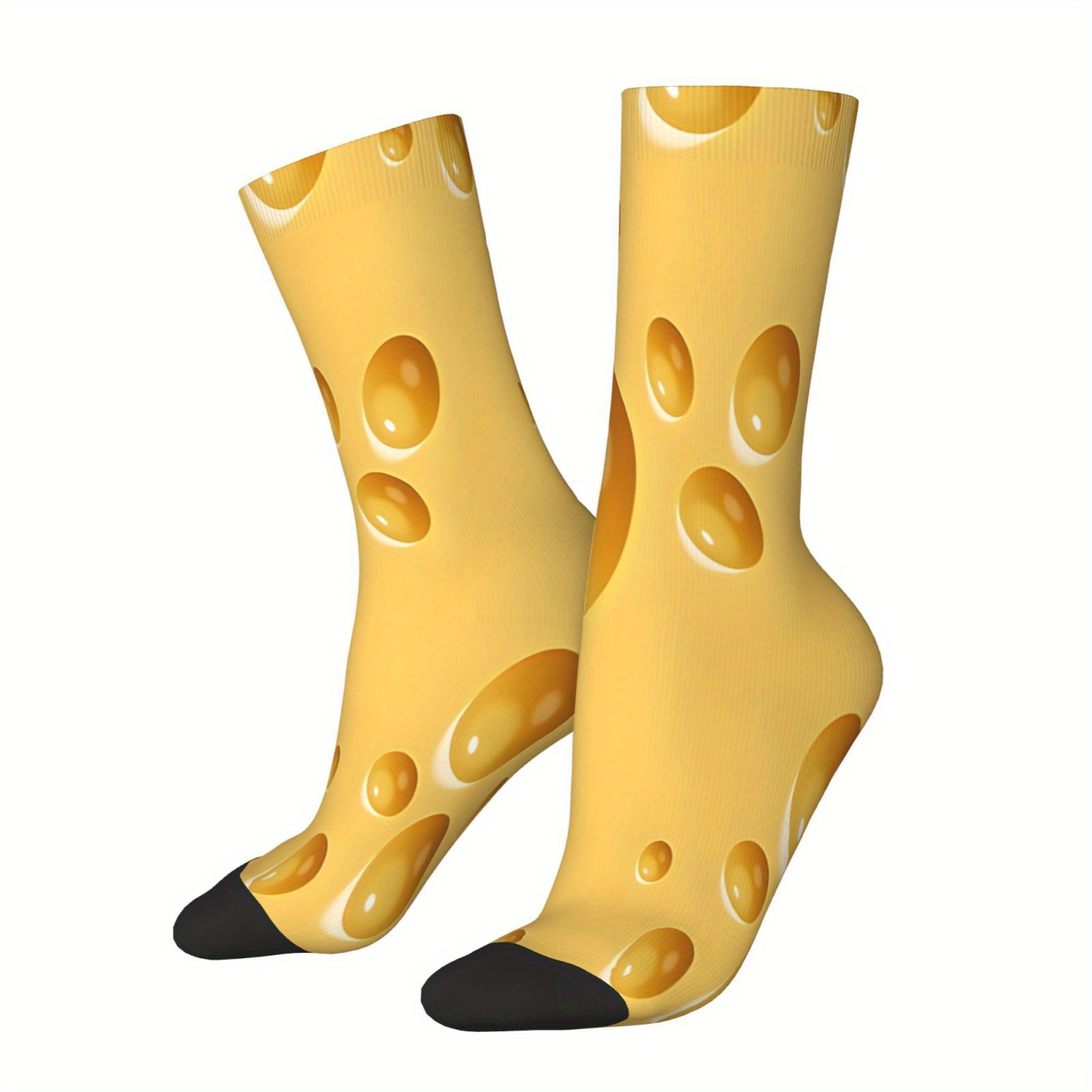 

Swiss Cheese Novelty Crew Socks For Men - Funny Hip Hop Style, Breathable Polyester , Perfect Gift Idea