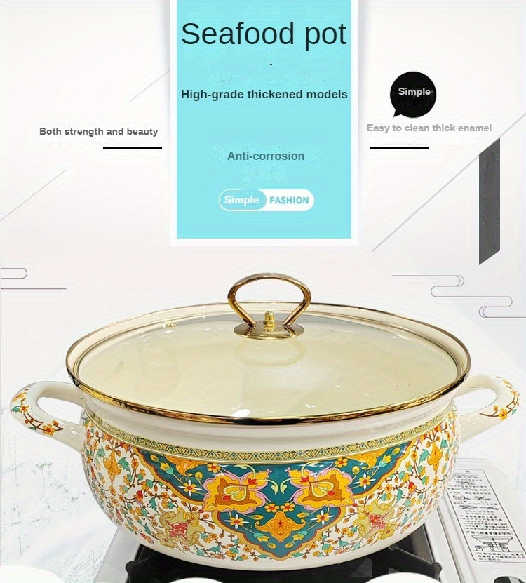 enamel seafood   set 4 7l 5 8l with glass lid deep stew pot for   compatible with gas and induction cooktops   inch 11 02 inch details 0