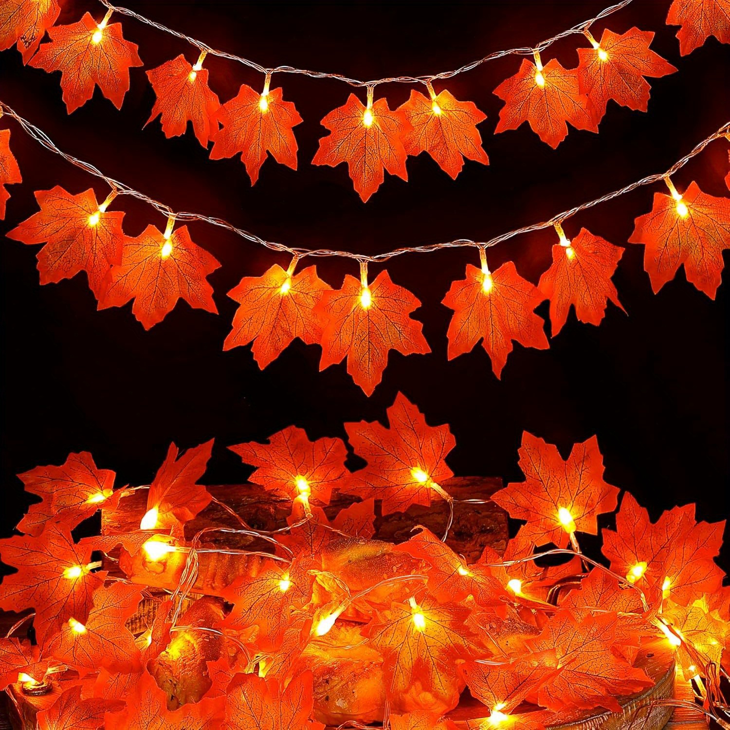 

4 Pack Thanksgiving Maple Leaf String Lights, Total 40ft 80 Led Battery Operated Lighted Fall Leaves Garland, Thanksgiving Decorations For Decor