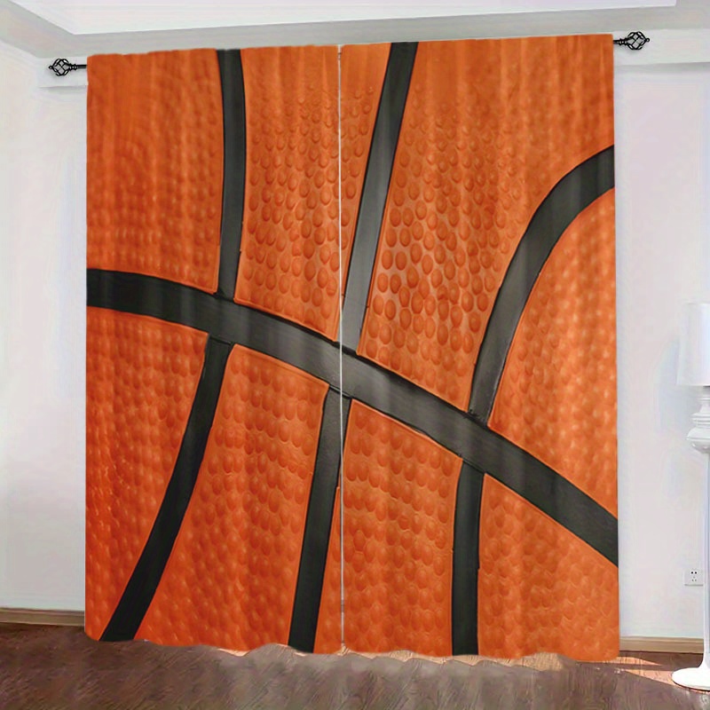 

2pcs Basketball Striped Printed Double-sided Curtains, Blackout Polyester Drapes, Contemporary Style, Rod Pocket, 180-200g Taffeta Fabric, Home Decor For Living Room, Bedroom, Office