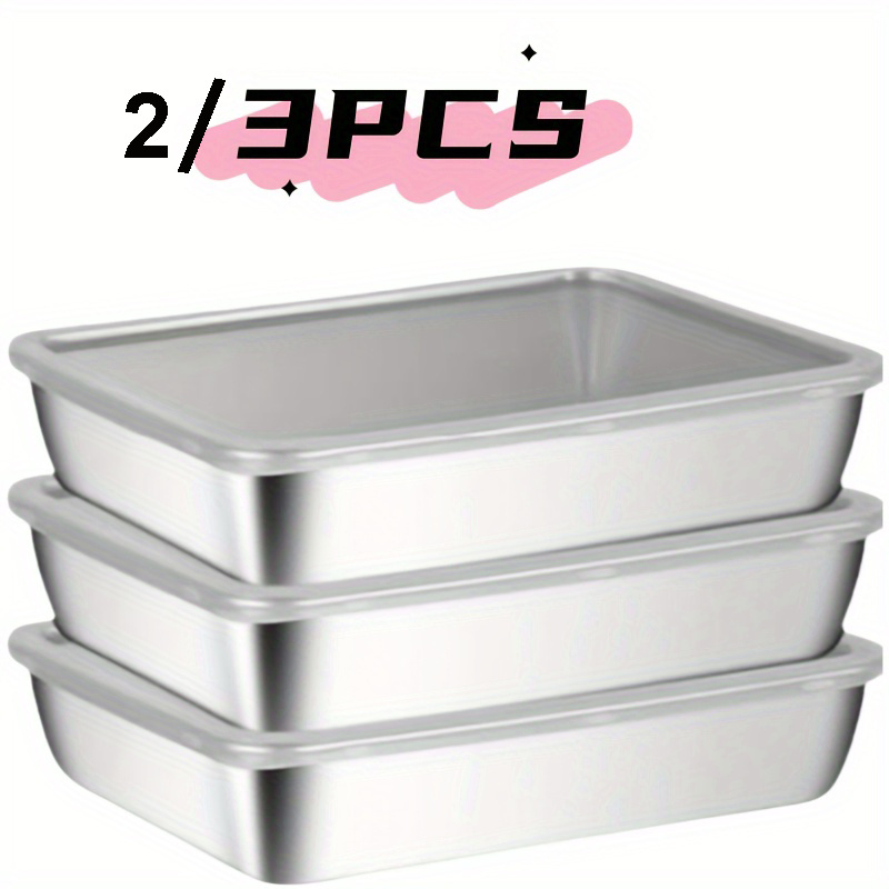 

2/3 Pcs Stainless Steel Baking Trays With Lids - Square Deep Non-stick Food Storage Containers For Baking And Stacking - Kitchen Essential Accessories With Sealed Lids For Food Storage