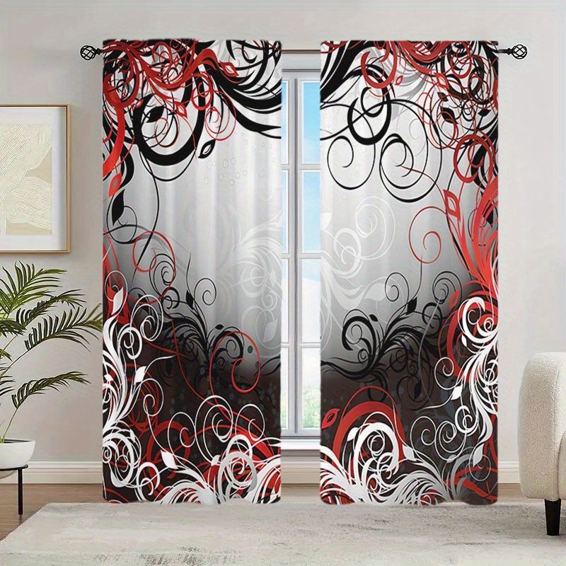 

2-piece Contemporary Blackout Curtain Panels - Woven Peach Skin Velvet, Red & Black , Water-resistant, Rod Pocket Curtains For Living Room - Machine Washable Decorative Drapes