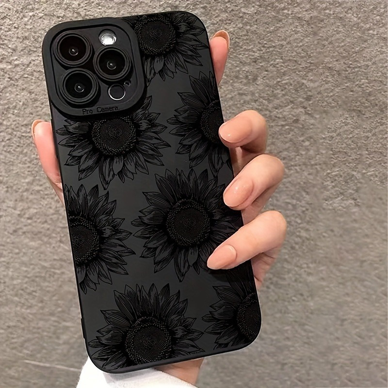 TEMU A Black Phone Case With A Sunflower Compatible With Iphone Models 11, 12, 13, 14, 15, 16, Xs, Xr, X, 7, 8, 6s, Mini, Plus, Pro Max, And Se,