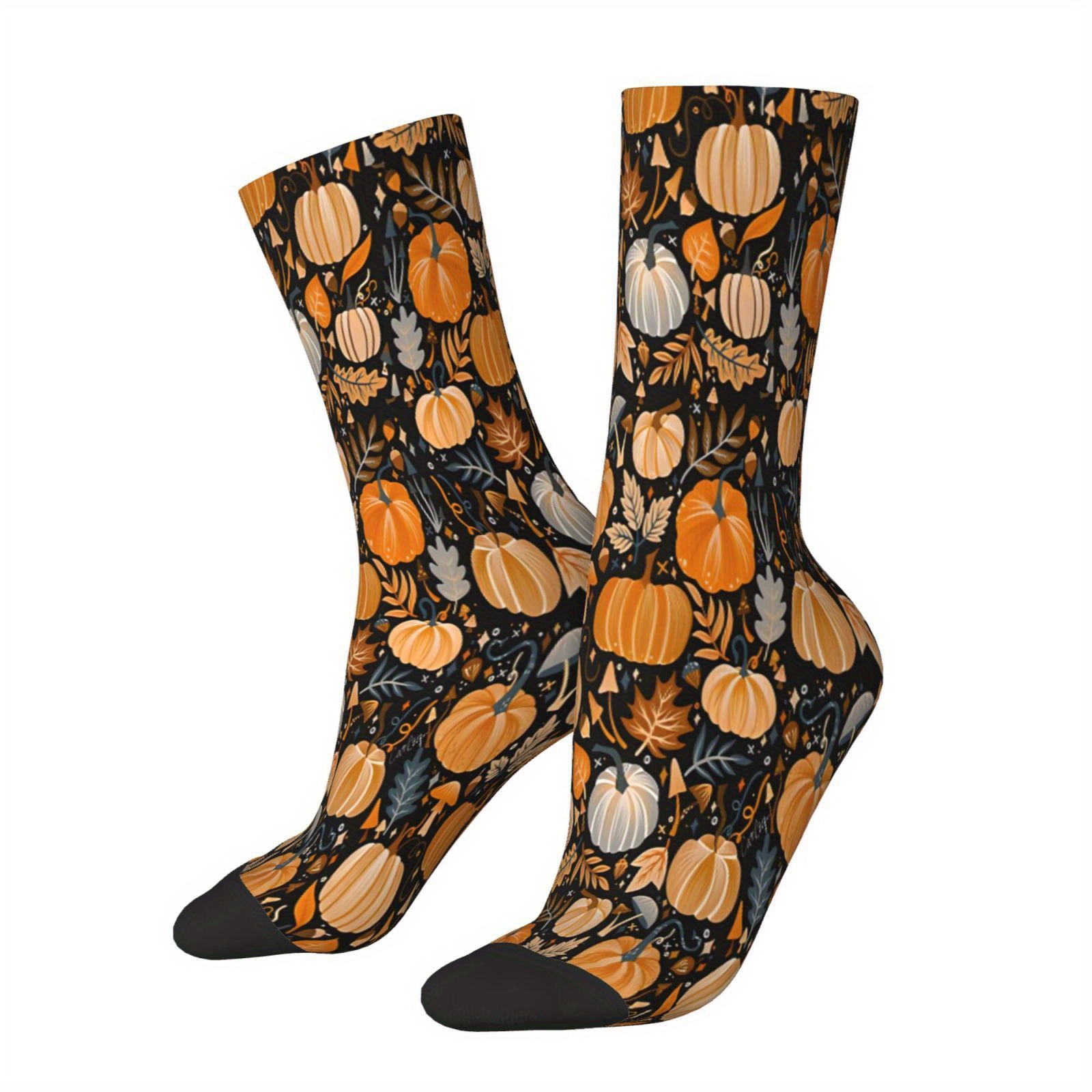 

1 Pair Funny Happy Pumpkin Confetti Orange On Charcoal Socks Men's Socks Vintage Novelty Casual Crew Crazy Sock Gift Printed