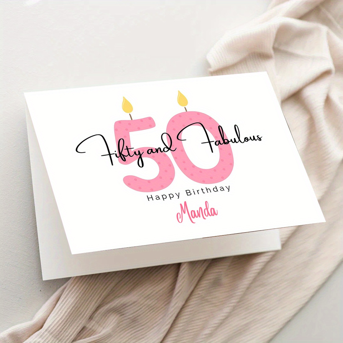 

Customizable 50th Birthday Celebration Paper Greeting With Envelope, "fifty And Fabulous" Design, Suitable For Anyone - Pack Of 1