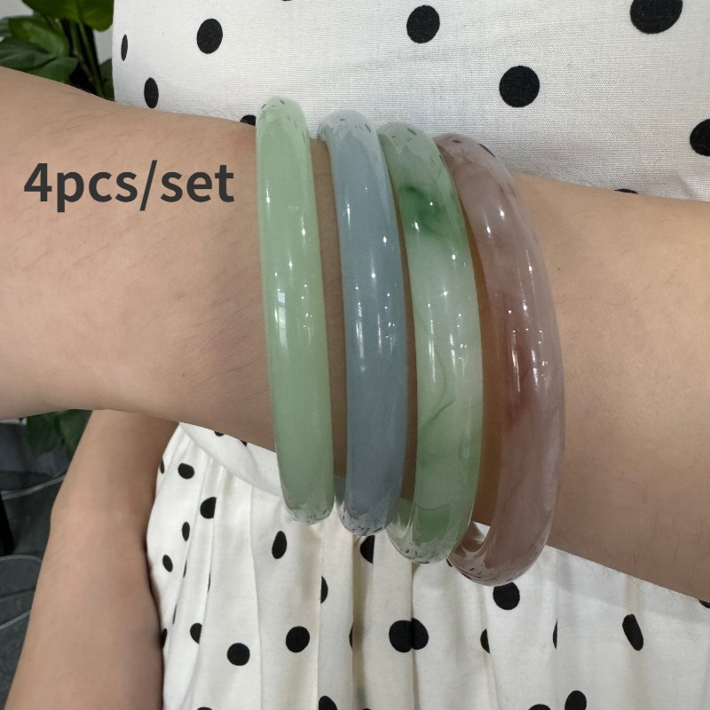 

4pcs Set Elegant Smoke Gray Bangle Bracelets - Chic Glass Wrist Cuffs For Women, Casual Attire