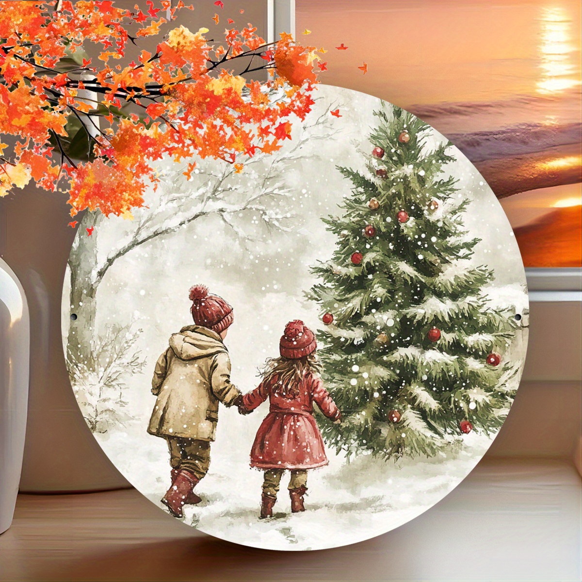 1pc Letrero * de Metal de Inspiración Vintage - * de Jóvenes y Árbol de  Navidad * de Pared de Aluminio de 20.32x20.32 cm con Hojas *, image size:1200x1200