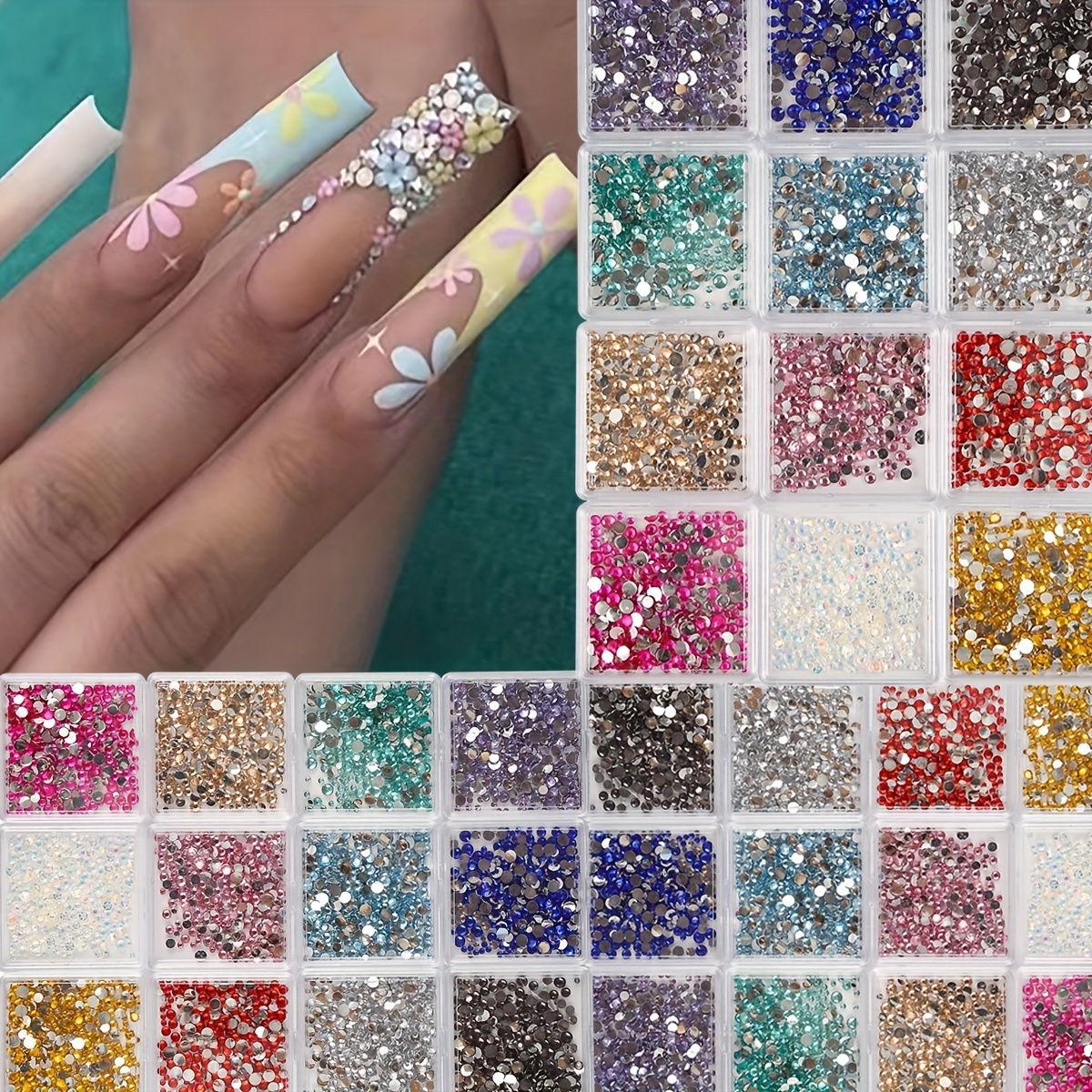 

86400pcs Nail Art Rhinestone Set Flat Back Glass Rhinestones Mixed Color/ Shape Flatback Rhinestone Decorations For Nailsart Dlye