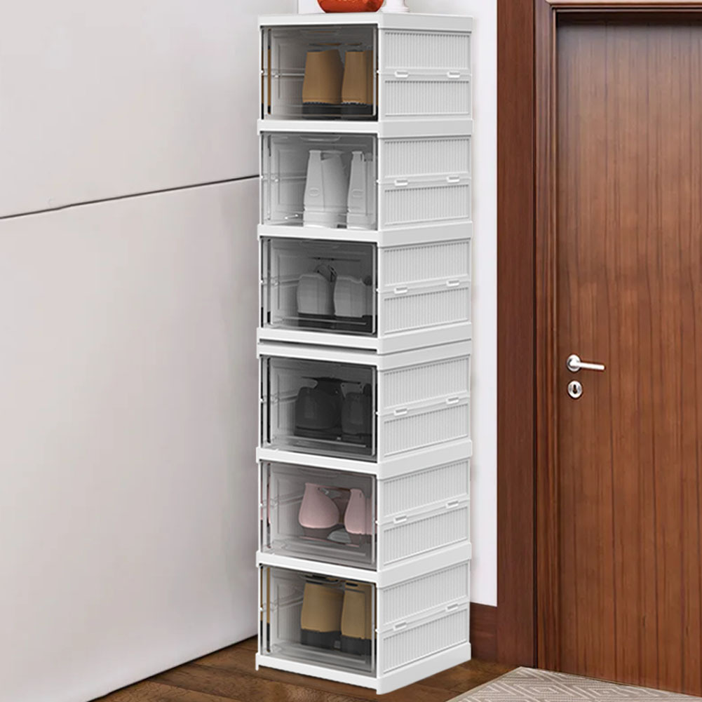 6 tiers space saving foldable shoe rack with transparent dust proof doors