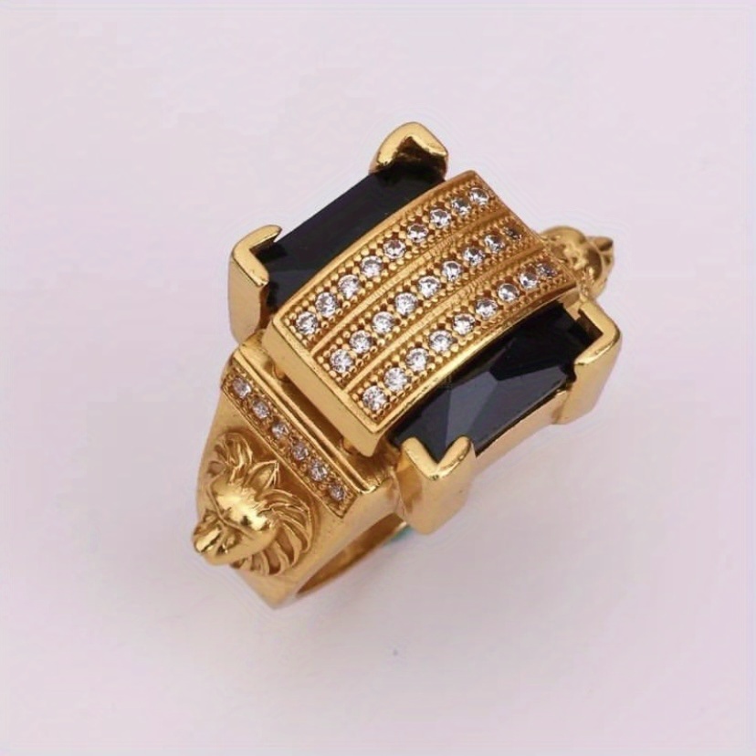 

Men's Gold-plated Inlaid Black Cz Ring Head Ring Domineering Spot Drill Punk Jewelry Zircon Ring Crystal Ring