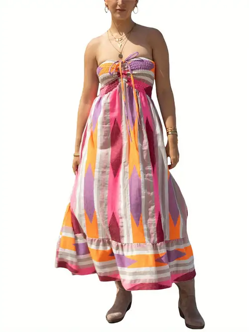 women's strapless long dress bohemian sleeveless drawstring loose tube dress summer beach dress - women's clothing - Temu women's strapless long dress bohemian sleeveless drawstring loose tube dress summer beach dress - women's clothing - Temu