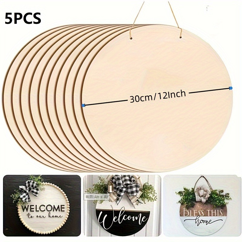 

5-pack Unfinished Wood Rounds For Diy Projects, Door Hangers, Wood Burning, Painting, And Home Decor - 12 Wooden Circles For Craft Creation