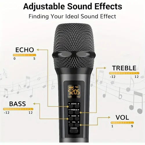 wireless microphone with treble bass echo dynamic handheld singing mic with receiver for wedding stage karaoke machine pa system speaker amp mixer 30 uhf adjustable 200ft tw515