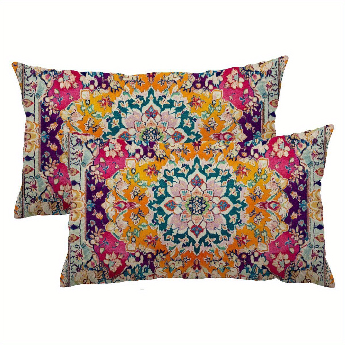 

2pcs Housses de Coussin en Lin Chic à Motif Géométrique Fleur, 12x20 Pouces - Parfaites pour la Décoration de & du Canapé