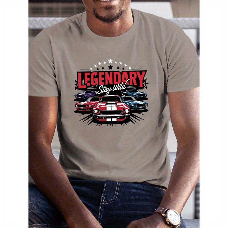 

Plus Size Men's Legendary Car Graphic T-shirt - 100% Polyester Knit Fabric, Crew Neck, Short Sleeve, Slight Stretch, Geometric Pattern, Summer Casual Wear For Adult - Regular Fit Classic Nostalgia Tee