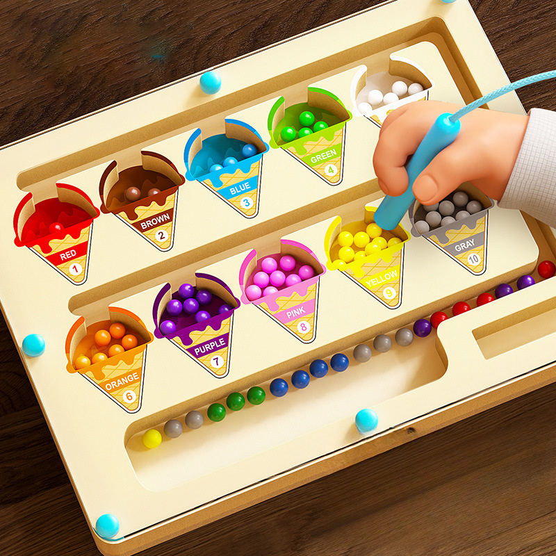 

Magnetic Color Sorting And Number , Wooden Ice Cream Magnetic Game, Early Education Fine Motor Skills Preschool Learning Toy For 3-6 And 6-8 Years Old