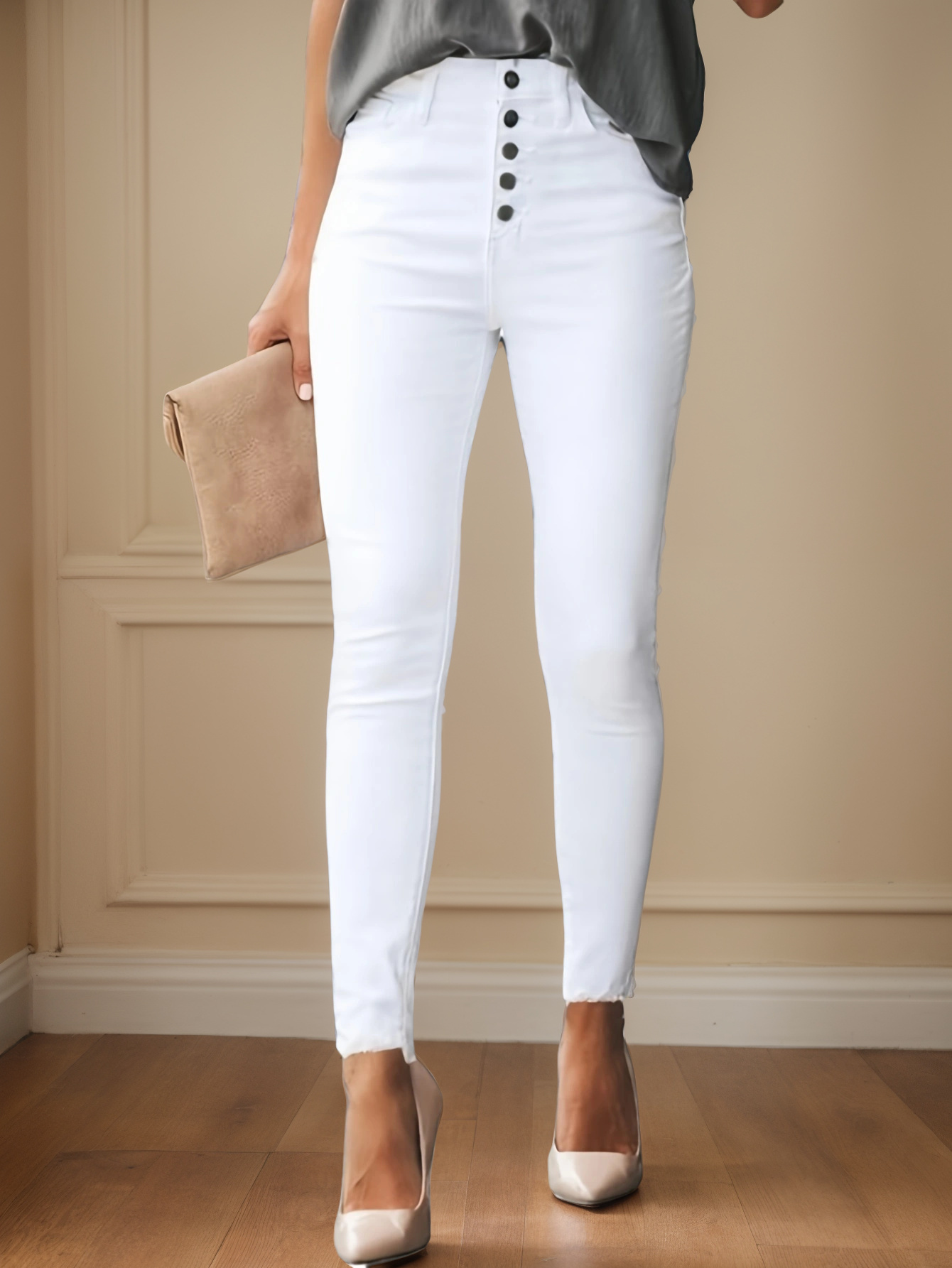 white stretch jeans ladies sold on Temu United States
