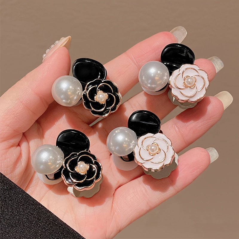TEMU Vintage-inspired Flower Hair Clip - Elegant Pearl Decorative Side Clip For Women, , , And Comfortable - Formal And Casual