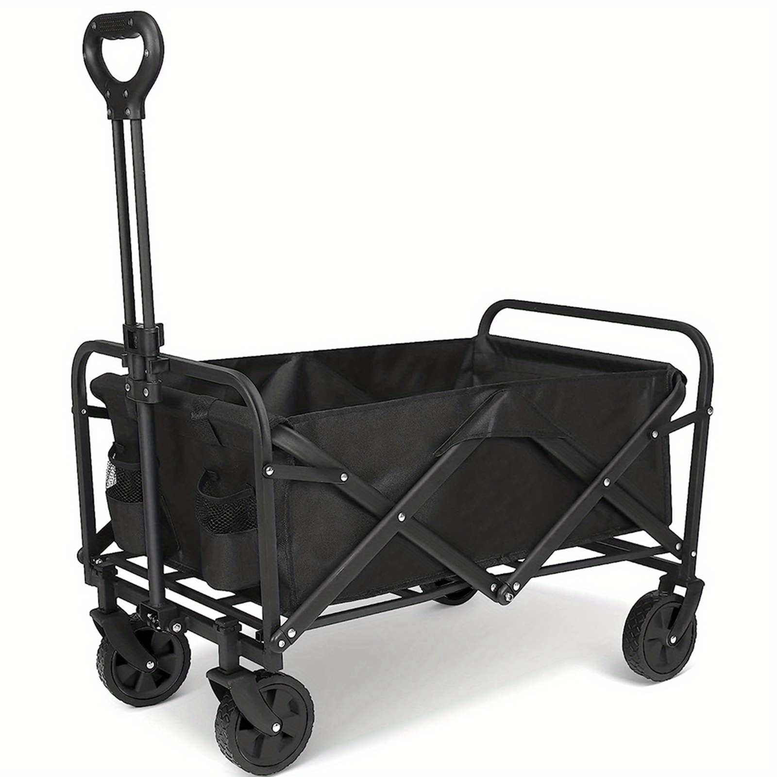 TEMU Camping Trolley Collapsible Garden Wagon Beach Cart 100kg Folding Cart Trolley For Festival Shopping Camping Picnic Black
