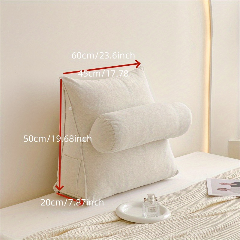 1pc Large Chenille Wedge Pillow Extra Long Bed Cushion Sofa Backrest,  Soft Filled Bedside Pillow with Elegant Beige/Blue/Colors, Machine Washable 