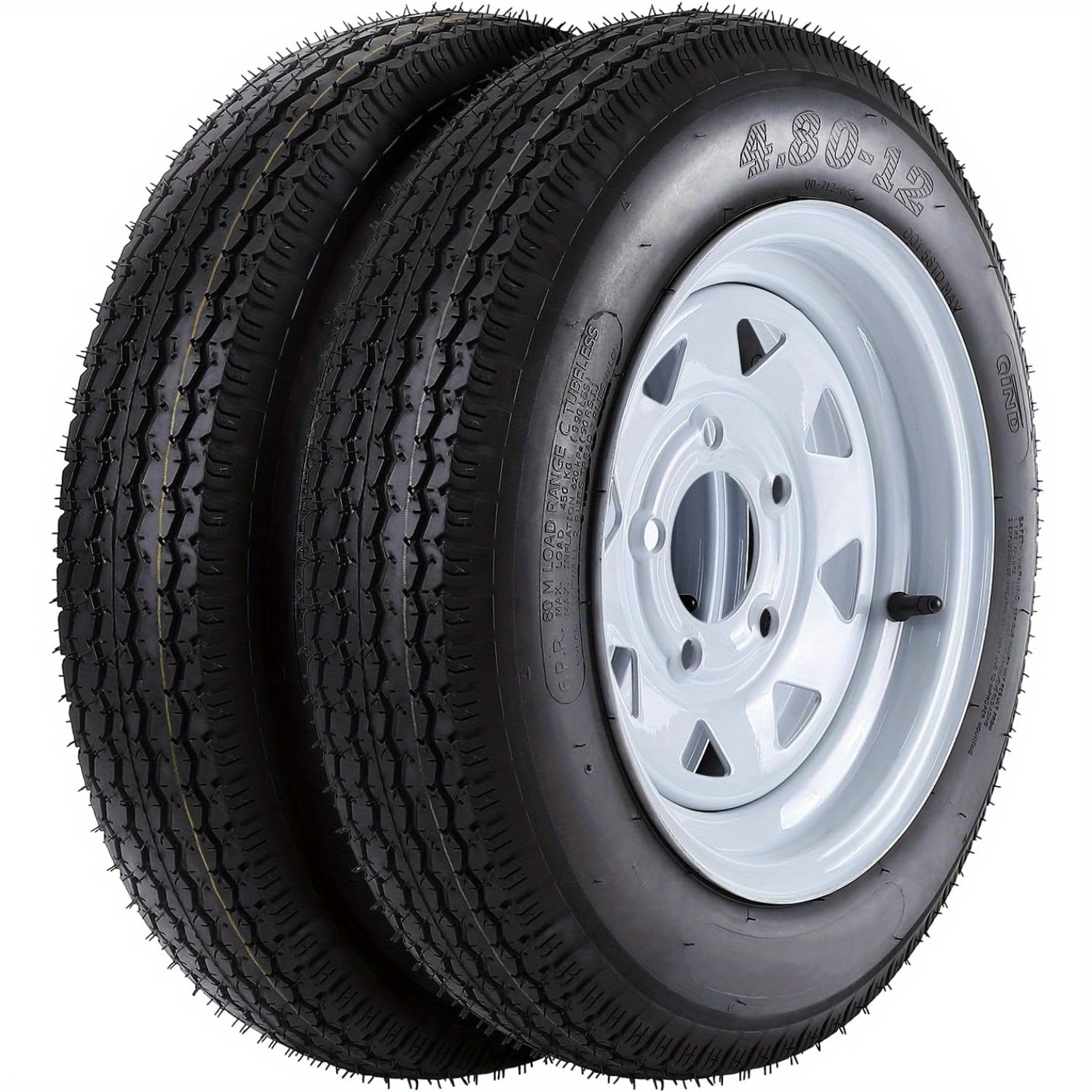 TEMU Set Of 2 4.80-12 4.80x12 480-12 4.80-12 Trailer Tires With 12" Rims, 5 Lug .5", Range C 6pr