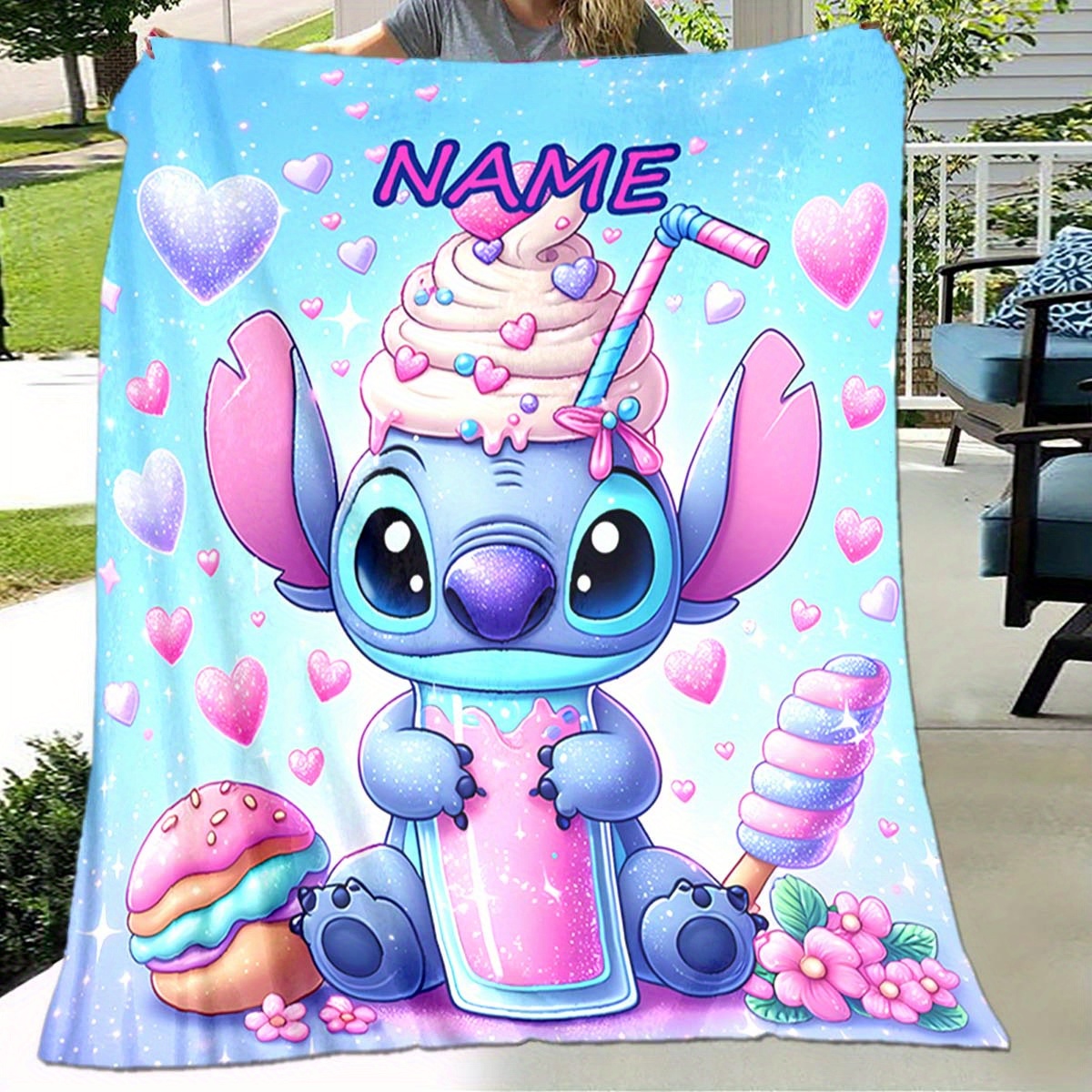 

Personalized Stitch Blanket, Soft Polyester Fleece, All-season Cozy Throw, Ideal For Naps, Camping, Outdoor, Travel - Custom Name Included