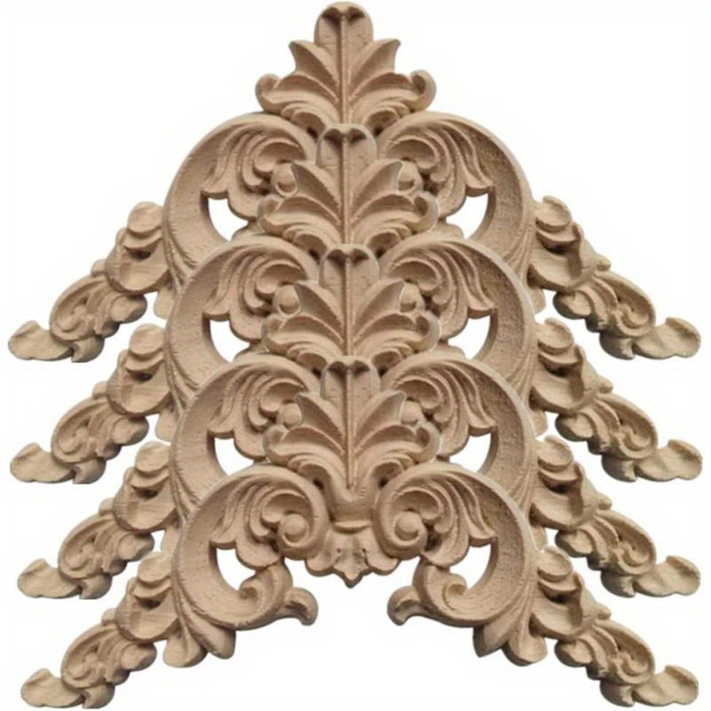 Image of 4pcs Inlay Oak Carved Corner Solid Wood Carved Corner Applique Inlay Furniture Bed Door Home Door Applique