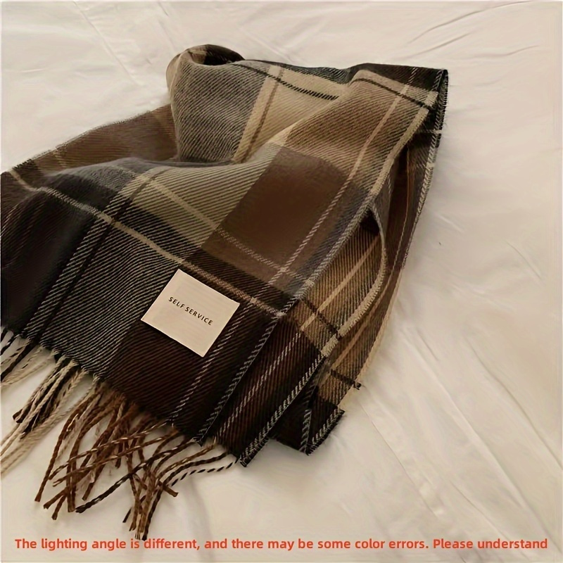 

Cozy Retro Checkered Scarf For Men & Women - Thick, Warm Tassel Design With Imitation Cashmere - Perfect For Fall & Winter