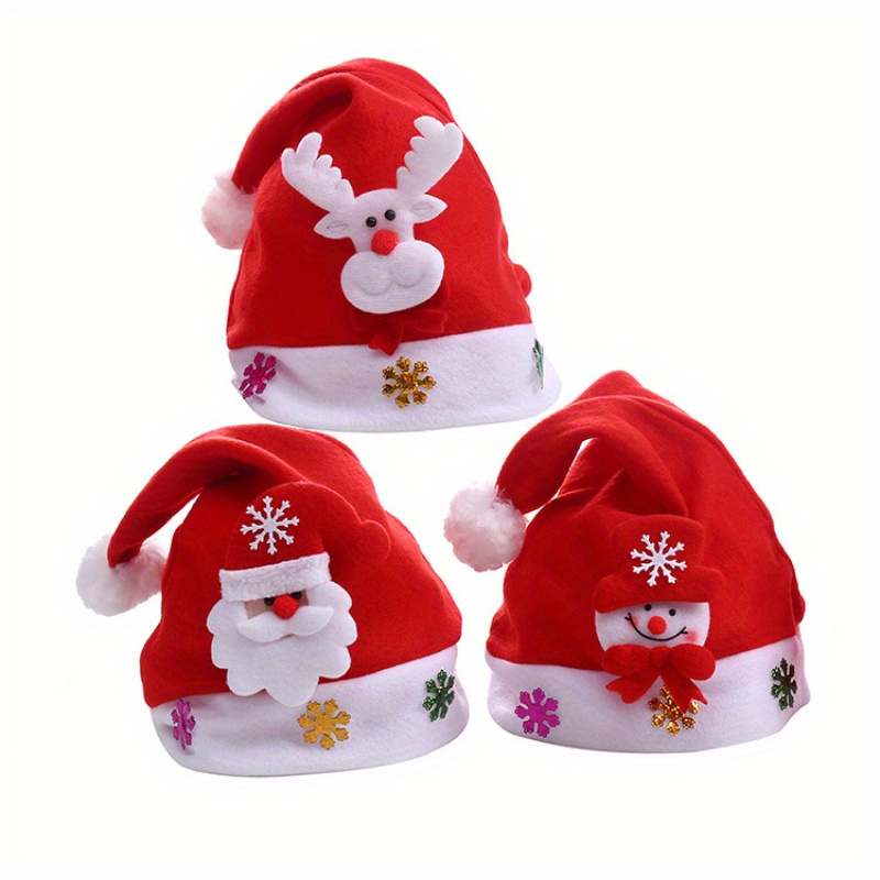 

3pcs Santa Hat, Santa Costume For Adults With Snowman And Reindeer, Cartoon Christmas Hat For Wearing As A Decoration Or Gift