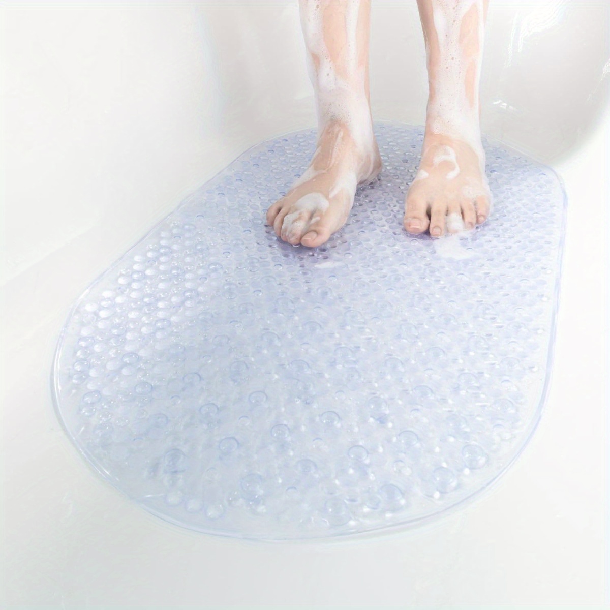 

1pc Clear Oval Pvc Non-slip Bathtub Mat, 27x15 Inch With 167 Suction Cups, Machine Washable Shower Mat With Drain Holes For Bathroom Safety