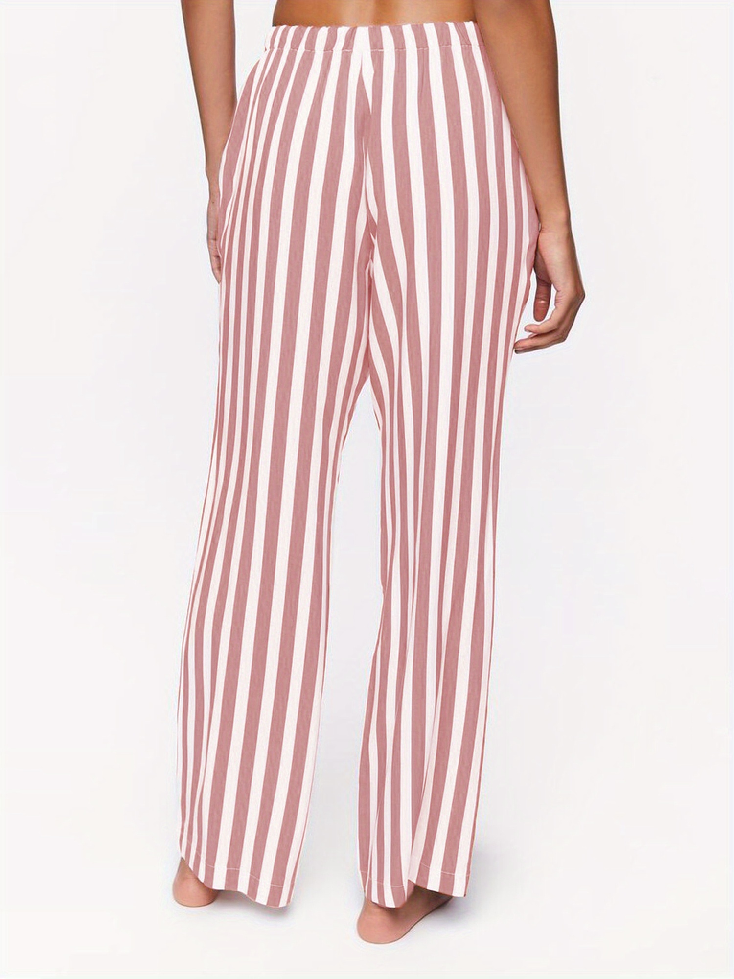 Women's Comfy Pajama Pants Horizontal Striped Sleepwear with  Mustard-Yellow/White/Orange Stripes, Elastic Waist Tapered Stretc