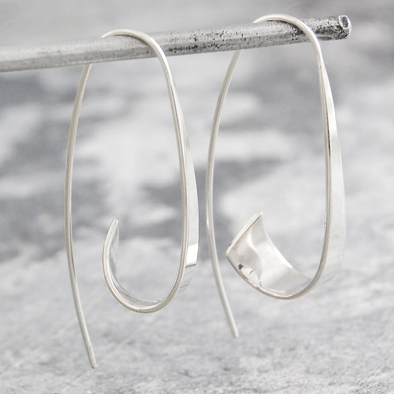 

Minimalist Long Hook Spiral Hoop Earrings For Women Jewelry Fashion Silvery Color Geometric Metal Statement Earring