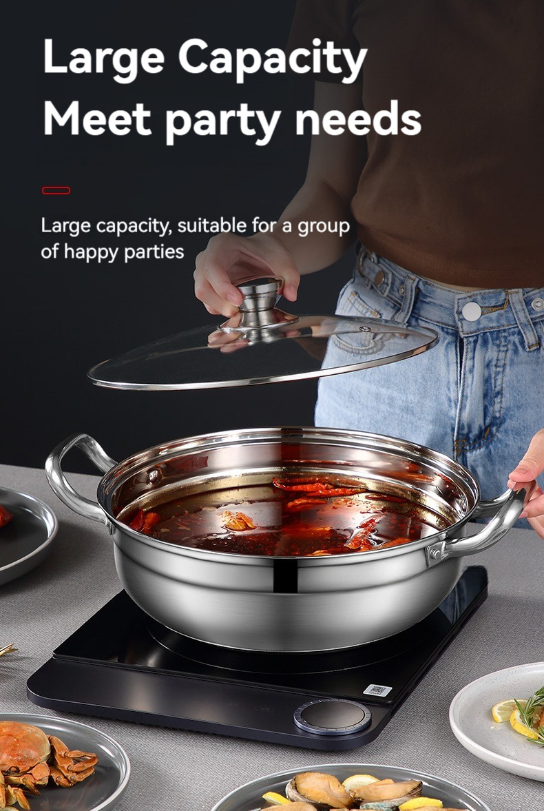 stainless steel 304   cookware multi purpose dual handle family size pot with lid double bottom design for quick heating induction compatible details 4