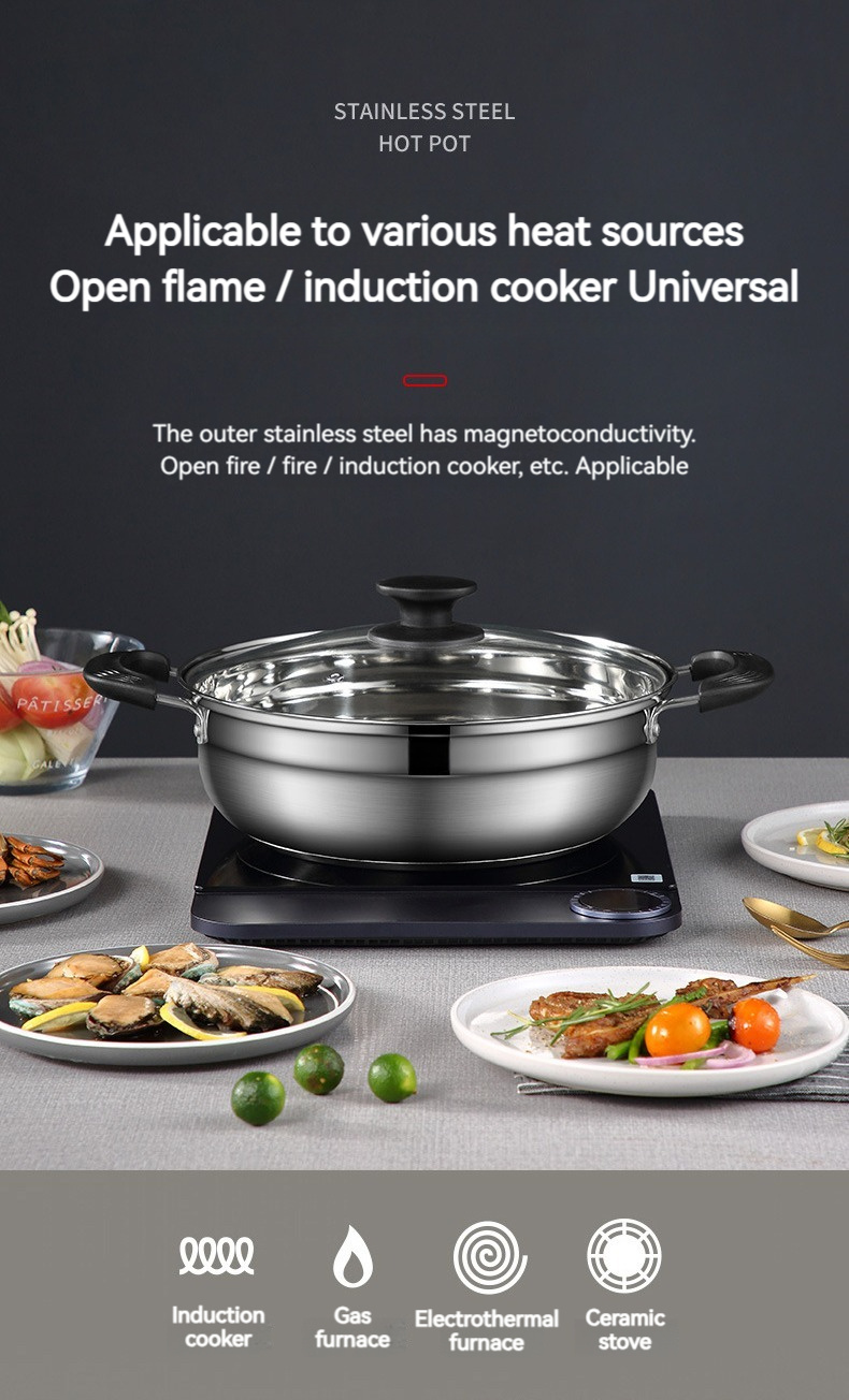 stainless steel 304   cookware multi purpose dual handle family size pot with lid double bottom design for quick heating induction compatible details 7