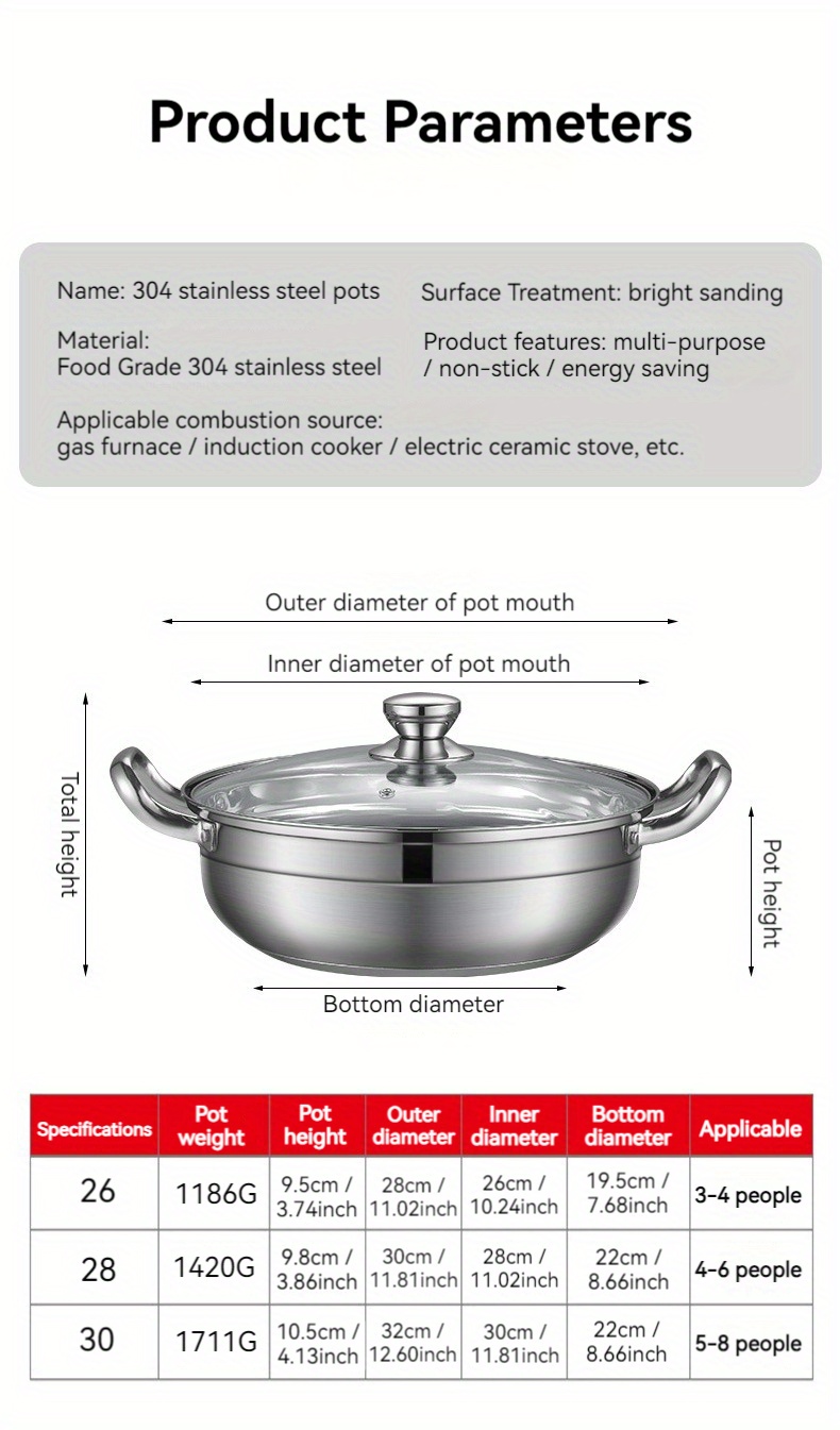 stainless steel 304   cookware multi purpose dual handle family size pot with lid double bottom design for quick heating induction compatible details 9