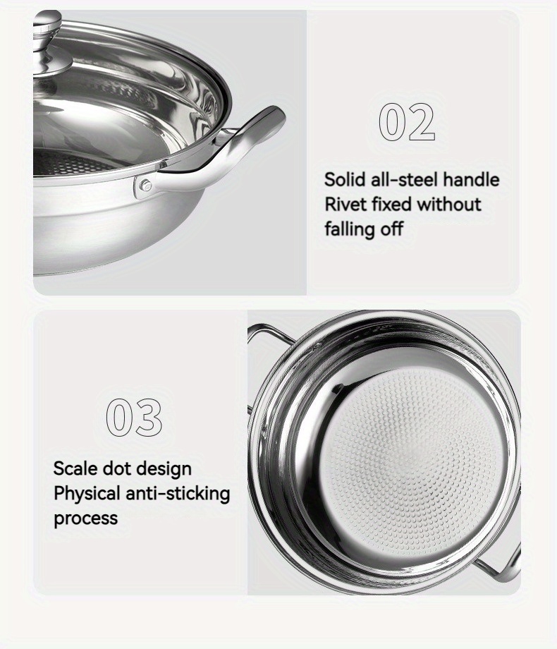 stainless steel 304   cookware multi purpose dual handle family size pot with lid double bottom design for quick heating induction compatible details 12