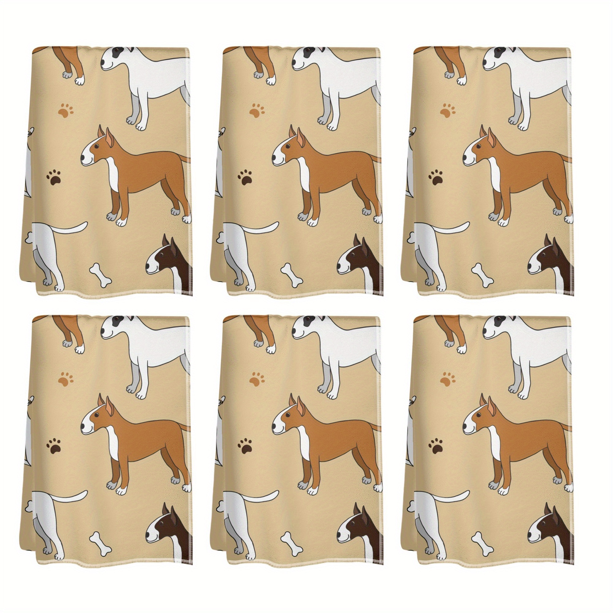 

Bull Terrier Towel Set: 6 Pieces Of 18x26 Inches Towels Featuring Adorable Cartoon Dogs, Machine Washable, , And Durable