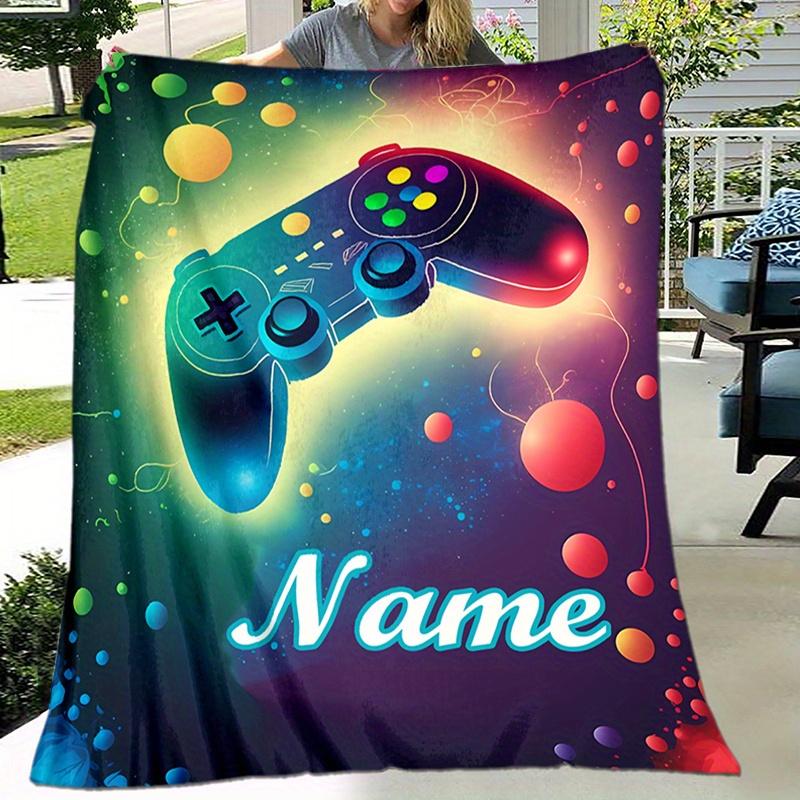 

Personalized Gaming Blanket With Custom Name - Soft, Warm Flannel Throw For Naps, Camping & Travel - Perfect Holiday Gift For Gamers