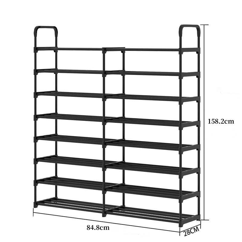 Image of 8 Tier Shoe Rack For Entryway Double Row Metal Shoe Storage Organizer For Closet Stackable Long Shoe Shelf Cabinet For Hallway Multi Layer Storage Rack For Household Simple Shoe Racks (black)