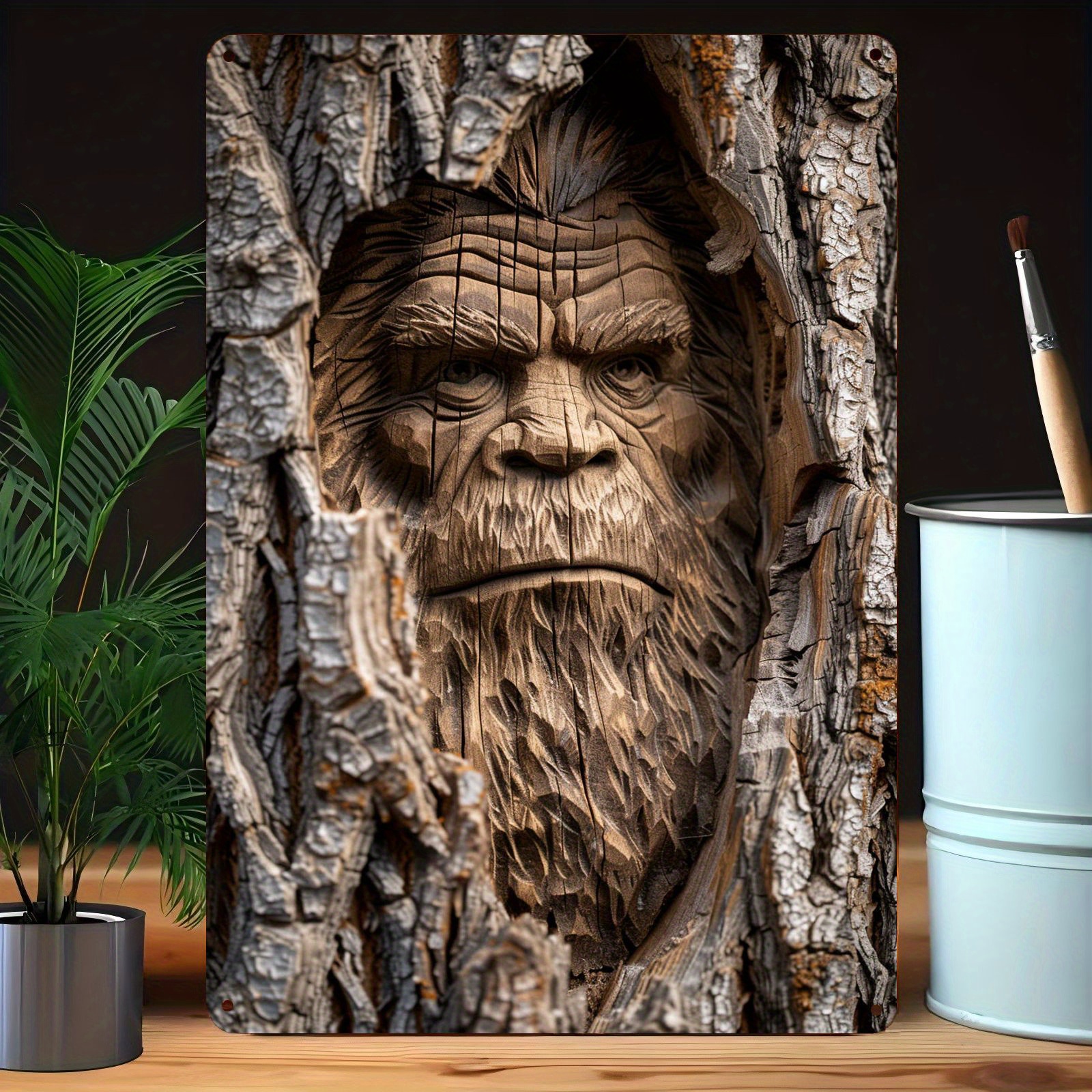 

Unique Bigfoot Carved Tree Aluminum Sign - Perfect For Home Or Office Decor, Ideal Gift (8x12 Inches)