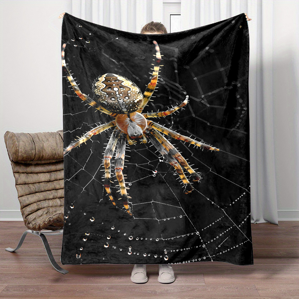 

Reversible Flannel Throw Blanket – Digital Printed Spider On Web Pattern – High- And Comfortable Non-shedding Polyester – Contemporary Cartoon Style – 200-250gsm Lightweight